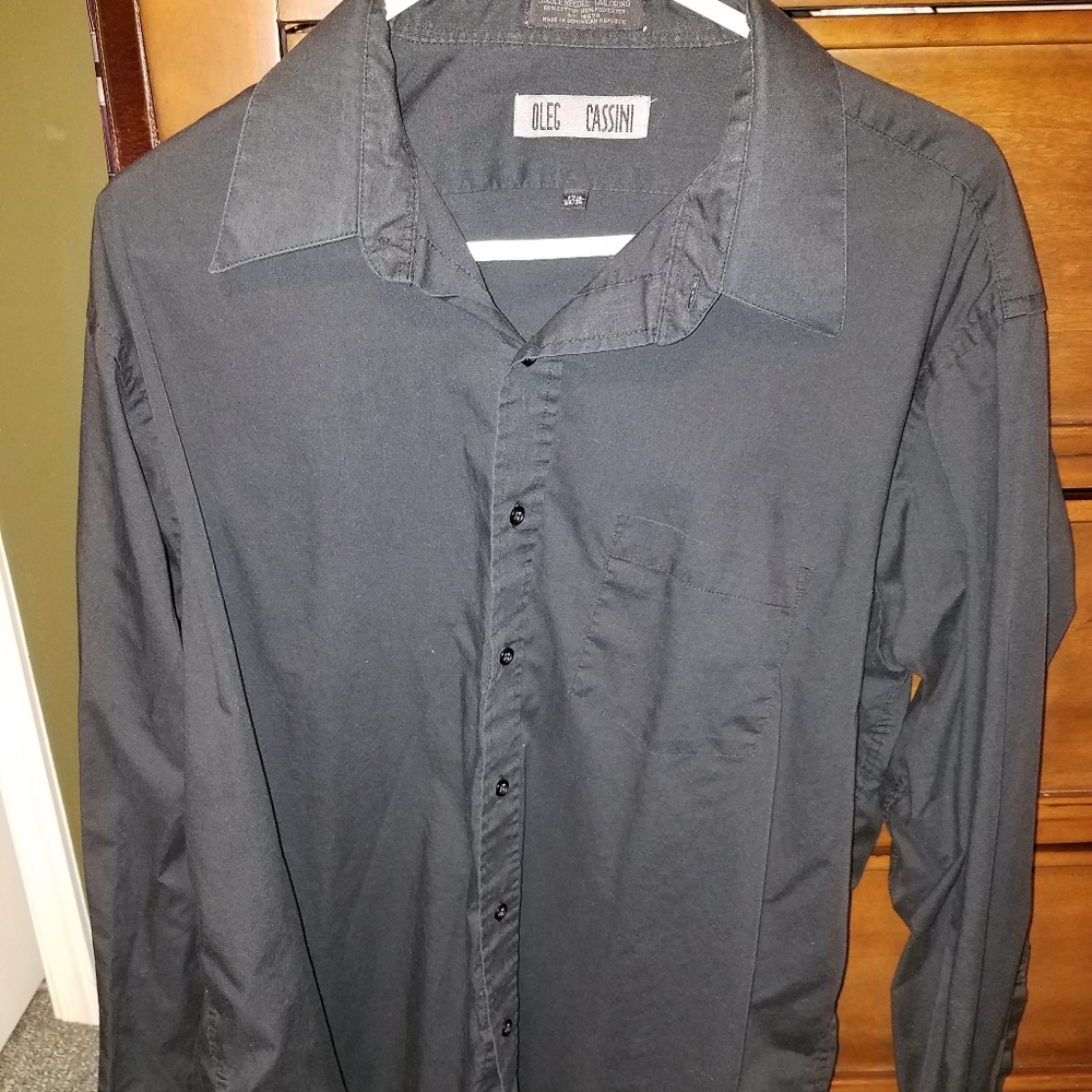 Causal Men Dark Grey Long Sleeve Button Up